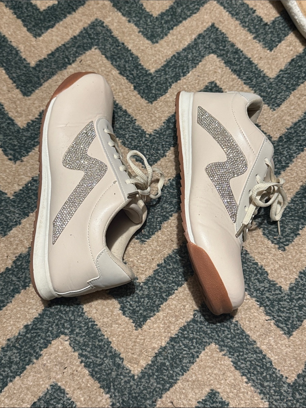 Women’s Cream Sneaker with Crystal Accent